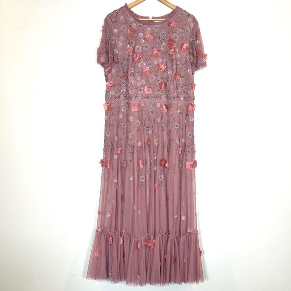 Mac Duggal 9212 Size 6 Pink Floral Embellished High Neck Cap Sleeve ALine Dress - Picture 5 of 10